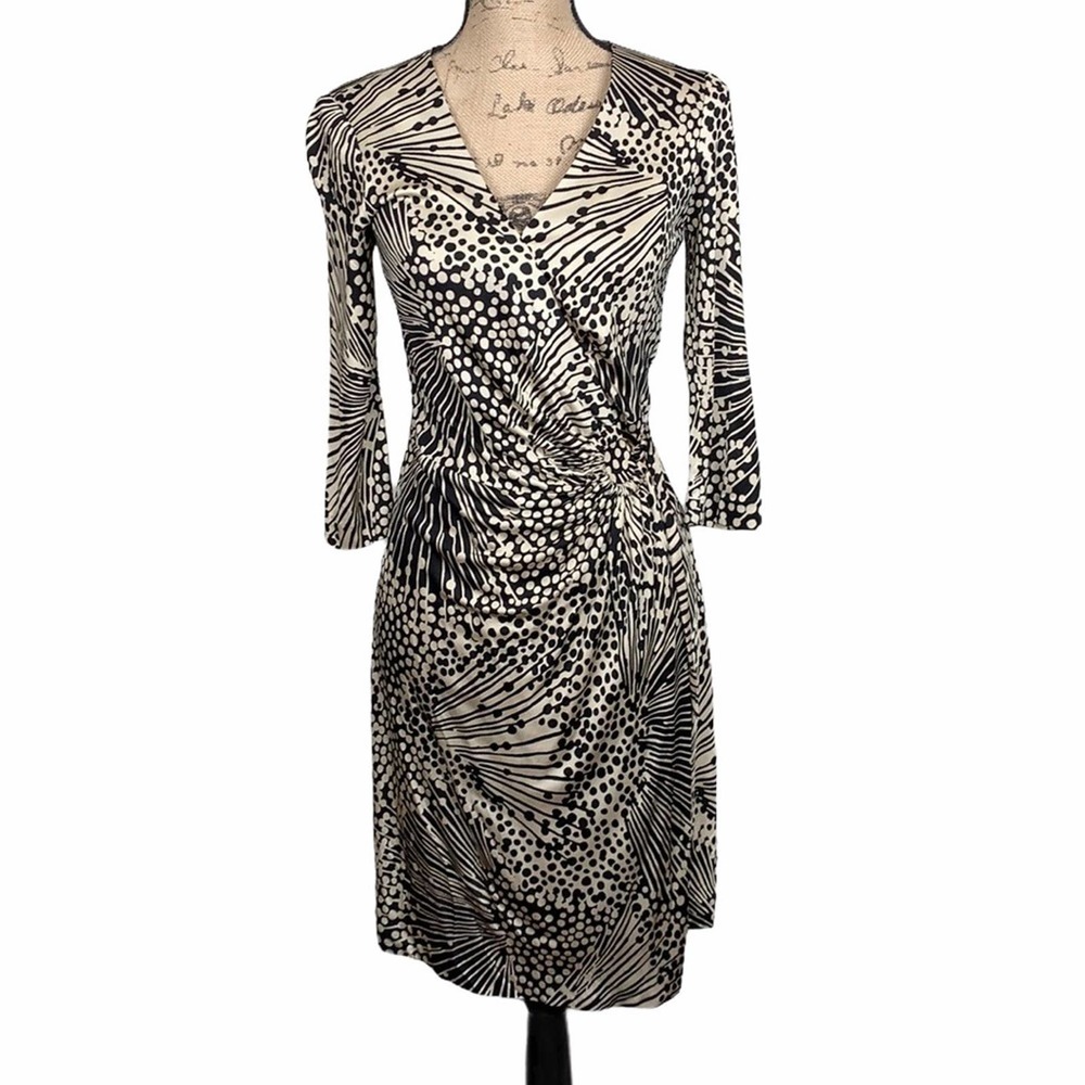Trina Turk Beige Black Print Wrap Dress Women's 4